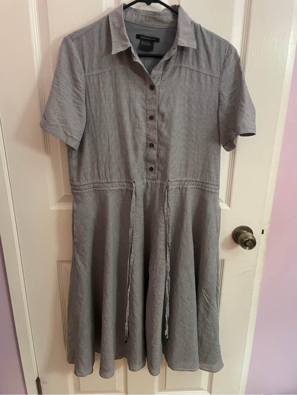 Armani Exchange Gray Short-Sleeve Button Midi Dress